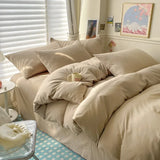 Yeknu  Cotton Bed Linen Solid Bedding Set with Sheet Duvet Cover Pillowcases Single Couple Bedsheet King Queen Double Twin Size