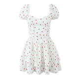 Yeknu  Square Neck Puff Sleeve Elegant Women's Dress Summer Fashion Back Waist Tie Print Dress Short Female Vestidos