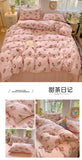 Yeknu Ins Bedding Set Purple Love Stripe Double Layer Yarn Four Piece Dormitory Girl Heart Bed Sheet And Quilt Set Washed Cotton