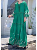 Yeknu  Summer A-Line Long Dress Women Embroidery Fashion Ruffle Pleated Patchwork Loose Ladies Dresses Korean Style Woman Dress