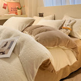 Yeknu  Towel Embroidery Washed Cotton Bedding Sets Ultra Soft Skin-Friendly Cotton Bed Sheet Set Cartoon Bedclothes for King Queen Size