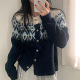 Yeknu  Knitted Autumn Cardigan Women Floral Print Fashion Casual Ladies Cropped Cardigans Korean Style Loose Woman Sweater Coats