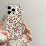 Yeknu  Heart-Shaped Leopard Print Phone Case For iPhone 16 Pro Max 17 Pro 13 16 14 15 17 12 Air 11 Shockproof Funda Cover Transparent
