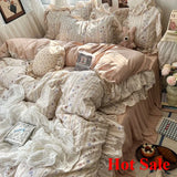 Yeknu  Korean Princess Style Floral Ruffles Bedding Set Skin-friendly Soft Duvet Cover Set Bed Sheet Or Bed Skirt Pillowcases