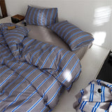 Yeknu Nordic Grey Blue Stripes Duvet Cover Set Cotton Queen King Size Bedding Set Bedlinens Sheet Pillowcases