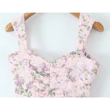 Yeknu  Jastie French Style Floral Print Sleeveless Mini Dresses Women Square Neck Low Waist A-line Slim Summer Dress Holiday Robe