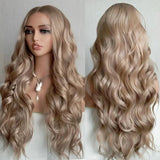 Yeknu  Dirty Blonde Long Curly Wavy Synthetic 13X4 Loose Body Wave Synthetic Lace Front Wigs for Women Middle Part Ash Blonde Glueless