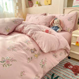 Yeknu 100% Cotton 4-Piece Duvet Cover Set (1 Duvet Cover 2 Pillowcases 1 sheet), Minimalist Cartoon Design, Ultra-Soft Bedding Set