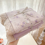 Yeknu Floral Bedding Set Korean Style Duvet Cover Set Bed Linen Set Flat Sheets Set 2 Pillowcases Single Double Queen Size For Student