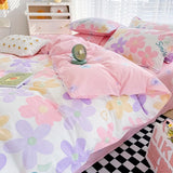 Yeknu Bedding Set 100% Cotton Bed Linen Set Floral Style Bedclothes Skin-friendly Bedsheet Set for Home Duvet Cover Set