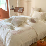 Yeknu 4Pcs Queen Size Flowers Embroidery Bedding Set Duvet Cover Bed Sheet Pillowcases