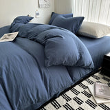 Yeknu  Bed Linen Solid Cotton Bedding Set with Sheet Duvet Cover Pillowcases Single Couple Bedsheet King Queen Double Twin Size