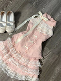 Yeknu  Japanese Sweet Kawaii Elegant 2 Piece Sets Women Y2k Lolita Design Tops + Lace Chic Skirt Female Sexy Korea Style Chic Outfits