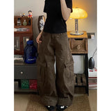 Yeknu  American Vintage Style High Waist Brown Jeans Pants Summer Women's Baggy Y2K Wide Leg Denim Trouser Female Clothes