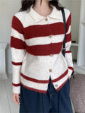 Yeknu  Knitted Autumn Winter Cardigan Women Striped Print Fashion Korean Style Ladies Cardigans Loose Casual Woman Sweater Coats