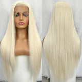 Yeknu  Platinum Blonde Synthetic Lace Front Wig Pre Plucked Long Silky Straight White Blonde 13X4 Heat Resistant Fiber Wigs for Women
