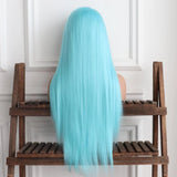 Yeknu  Blue Wig Long Straight Synthetic Lace Front Wigs for Women Ready to Wear Long Silk Straight Wig Cosplay Party Light Blue Hair