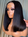 Yeknu  13x4 Lace Front Vietnamese Human Hair Wig Double Drown Short Bob Lace Front Human Hair Wigs Ready to Wear Natural Black Color 20