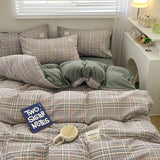 Yeknu  Nordic Plaid Pattern Wash Cotton Bedding Set Duvet Cover Pillowcase Bed Sheet Set Comforter Cover Bed Linens Set Queen King Size