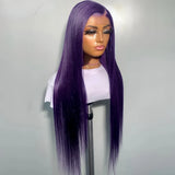 Yeknu  Dark Purple Long Silky Straight Synthetic Hair Free Part Glueless 13X4 Lace Front Colored Wigs for Women Daily Party Cosplay