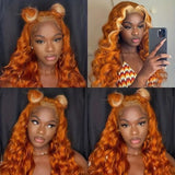 Yeknu  Ginger Wig with Blonde Highlights Wig Synthetic Lace Front Wig Loose Deep Long Curly Wavy Hair 13X4 Frontal Wigs for Women Party
