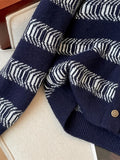 Yeknu  Women Striped Cardigan Cashmere Sweater Harajuku Korean Y2k Long Sleeves Sailor Collar Sweaters 90s Vintage 2000s Clothes Autumn