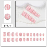 Yeknu  24pcs French Fake Nails Small Flower Diamond-Studded White-Edged Press on Nail Short Square Full Coverage Nail for Women&Girl