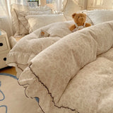 Yeknu  4Pcs Spring Vibrant Flowers 100% Cotton France Princess Style Bedding Set Single Twin Queen Duvet Cover Bed Sheet Pillowcases