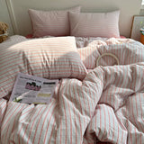 Yeknu Nordic Bedding Set Pure Cotton Striped Duvet Cover Set Soft Flat Sheet Single Queen Size Double Bed Sheet Set For Bedroom Decor