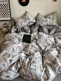 Yeknu Korean Style Ins Retro Fresh Floral Washed Cotton Bed Four Piece Duvet Set, Student Dormitory Bed Sheet Three Piece Set