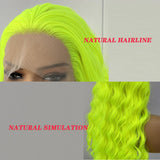 Yeknu  Neon Green Wave Wig Synthetic Lace Wigs Long Loose Curly Lace Frontal Wigs for Women Natural Wave Fluorescen Green Wig Cosplay