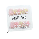Yeknu  10pcs Cute Little Bear Handmade Nails  Clear Hearts and Stars Press on Nail Short Square Fake Nail for Women&Girl False Nail