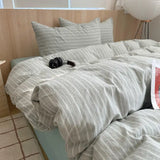 Yeknu  Single Double Exquisite Stripe 1Duvet cover+2Pillowcases 100%Cotton Experience Hotel-Like Comfort with Unparalleled Softness
