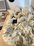 Yeknu Korean Style Ins Retro Fresh Floral Washed Cotton Bed Four Piece Duvet Set, Student Dormitory Bed Sheet Three Piece Set