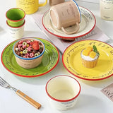 Yeknu Korean Retro French Letter Ceramic Disc Graffiti Dessert Breakfast Pasta Creative Kitchen Supplies Food Photography Plate