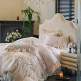 Yeknu 100% Tencel Bedding Set 60s Lace Flat Sheet Set With Pillowcase Queen King Double Size Bare Sleeping Skin-Friendly Bed Linen Set