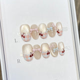 Yeknu  10PCS Handmade Press on Nails Sweet Cute Bow Decor Short Cat Eyes False Nails for Girl Women Wearable Reusable Ins Fake Nails