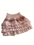 Yeknu  Women's Lolita Mini Skirt, Cute High Waist Side Bow Layered Ruffled A-Line Skirt.