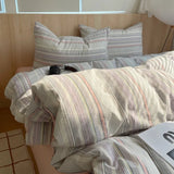 Yeknu  Nordic sling Cotton Pink Stripes Duvet Cover 150x200 Size Girl's Room housse Skin friendly Breathable Comforter Sets