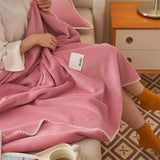 Yeknu solid color waffle double-layer composite blanket, soft waxy stroking cats blanket summer quilt air-conditioning blanket