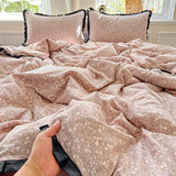 Yeknu  A-Class Wrinkled Yarn Lace Bedding Sets New Printing Skin-Friendly Cotton Soft Duvet Cover Kit Double Bed Summer Comforter Set