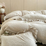 Yeknu INS Princess Ruffle Edge Gauze 100% Cotton Pillow Case Breathable Duvet Cover Without Filler 3PCS Floral Home Bedding Set