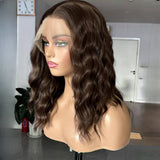 Yeknu  13X4 Chocolate Brown Short Curly Wavy Hair Synthetic Lace Front Wig Shoulder Length Deep Wave Brunette Brown Bob Wigs for Women