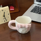 Yeknu  Cute Ceramic Bow Mug Girl High Beauty Gift Box Creative Design Cup Birthday Gift Companion