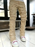 Yeknu  Y2k hip-hop style fringed jeans, men's casual street style stretch jeans