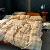 Yeknu High Quality Beauty Bedding Set Plaid Duvet Cover Bed Sheet Set With Pillowcases Adult Dormitory Queen Size Winter Home Decor