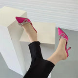 Yeknu  Women Fashion High Heel Slippers Rhinestone Woman Pump Crystal Bowknot Ankle Strap Ladies Prom Shoes Women High Heel Party Shoes