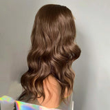 Yeknu  Brown Wig Short Wavy Synthetic Lace Front Wig Natural Frontal Chocolate Brown Brunette Hair Lace Wigs for Women Party Cosplay