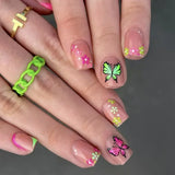 Yeknu  24Pcs Short Almond Press-On Nails Pink Floral French Tip Glossy&Elegant Full Cover Fake Nails for Women&Girls Spring,Daily Wear