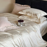 Yeknu Elegant Flowers Embroidery Luxury Bedding Set Queen King 100S Egyptian Cotton Home Textile Bed Sheet Pillowcase Quilt Cover Set